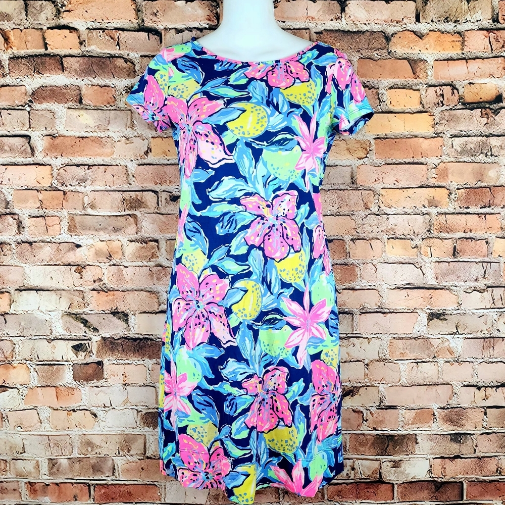 EUC Lilly Pulitzer Marlow Dress Nauti Navy Capri Soleil Blue Pink/Floral Sz. XXS